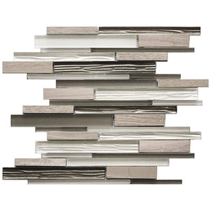 Matchstix Woden Beige Marble And Glass Mosaic Tile Sample