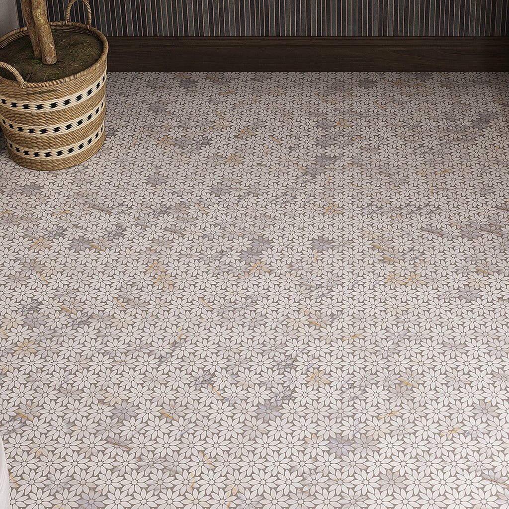Meadow Calacatta Gold Flower Marble Mosaic Tile | Tile Club