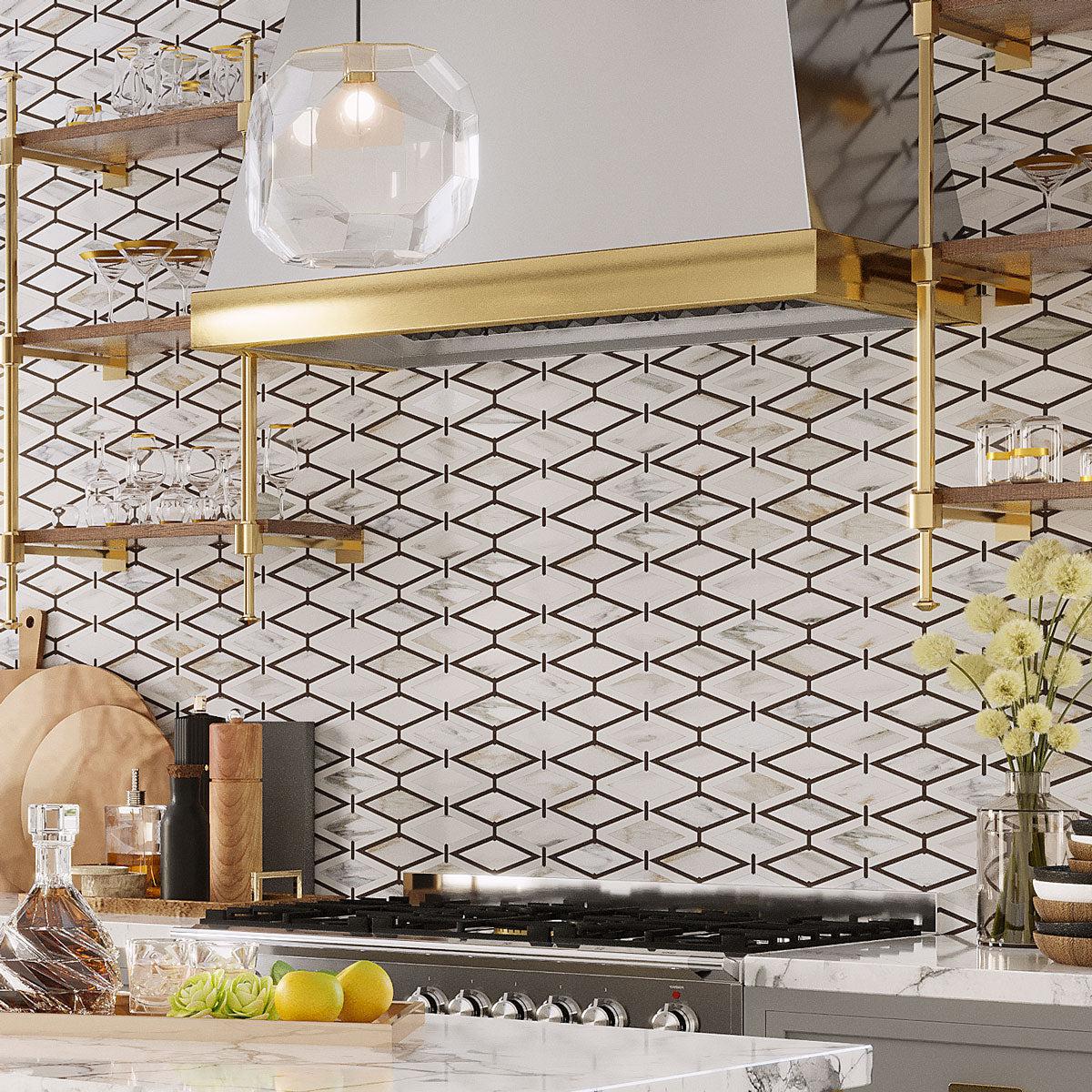 DIamond pattern kitchen backsplash