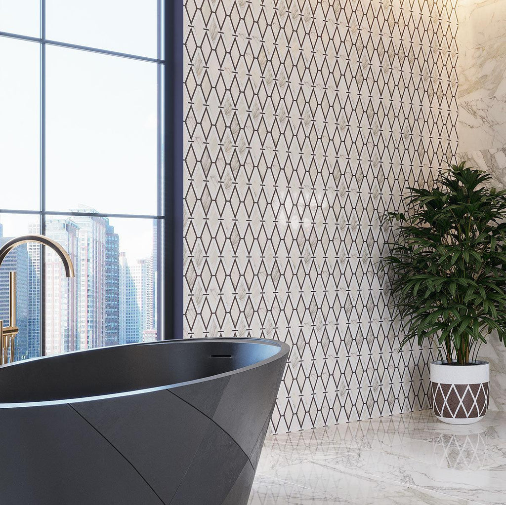 DIamond pattern marble accent wall tile