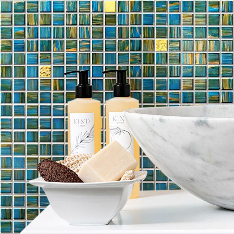 Mermaid Blue Mixed Squares Glass Tile | Tile Club