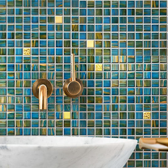 Mermaid Blue Mixed Squares Glass Tile | Tile Club