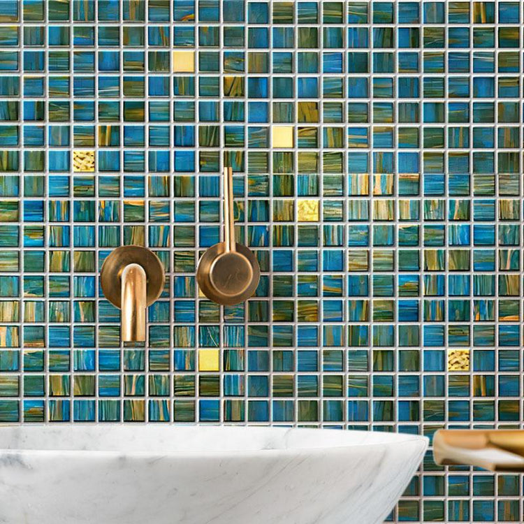 Mermaid Blue Mixed Squares Glass Tile | Tile Club