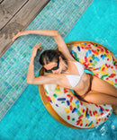 Girl on a Swimming Circle in Mermaid Lagoon Mixed Squares Glass Tiled Outdor Pool 