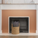 Metallic Bronze Buttons Porcelain Penny Round Tile Fireplace Close-up