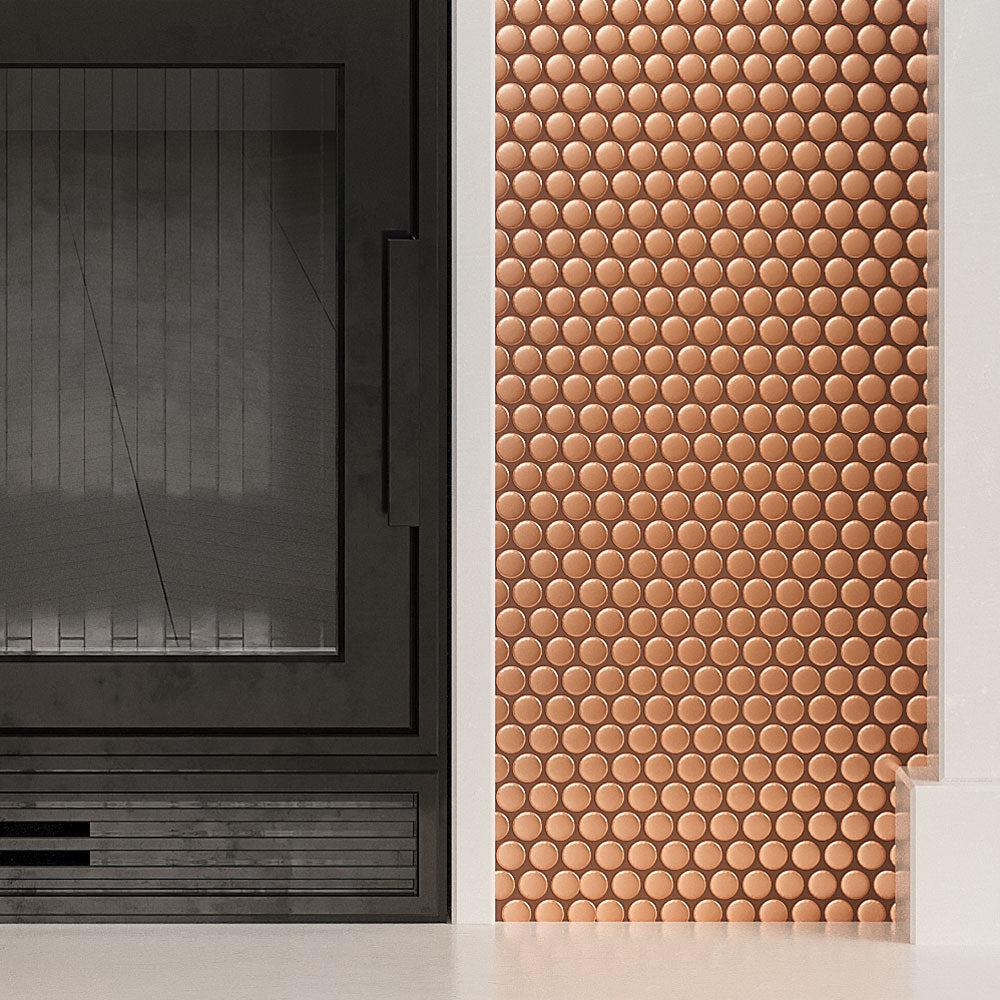 Metallic Bronze Buttons Fireplace Close-up