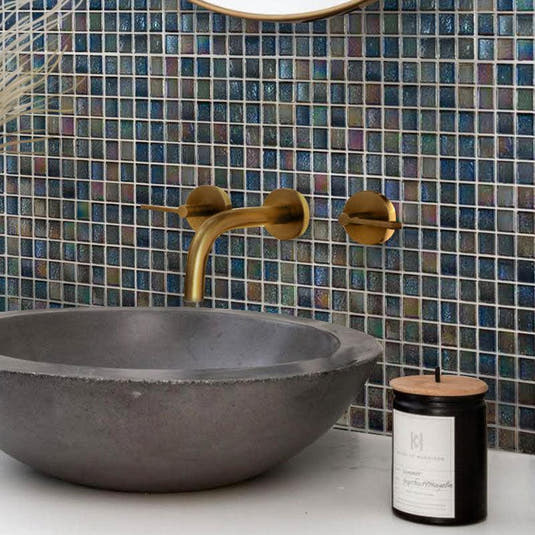 Metallic Deep Blue Foiled Squares Glass Tile | Tile Club