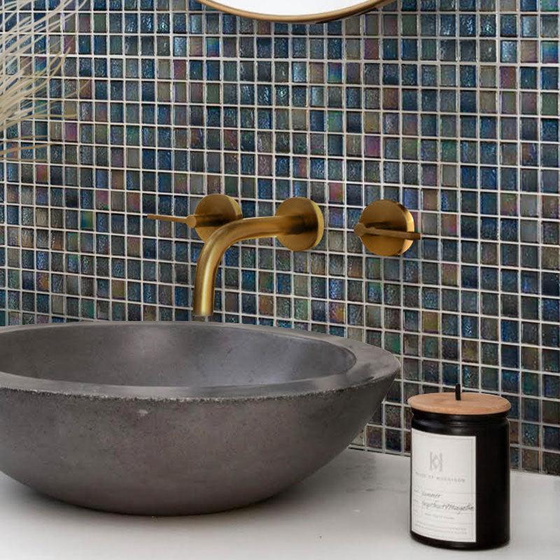 Metallic Deep Blue Foiled Squares Glass Tile | Tile Club