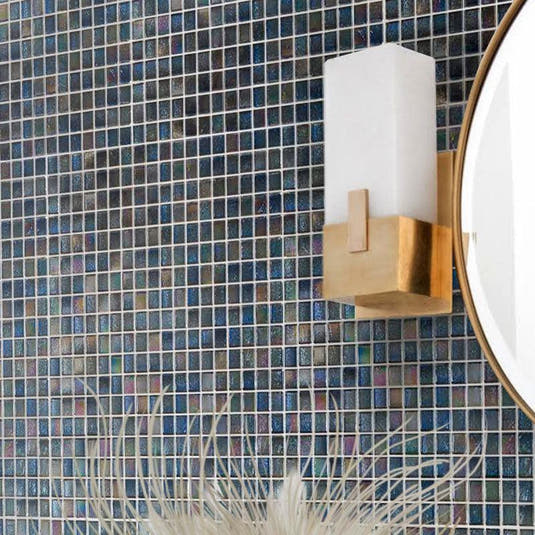 Metallic Deep Blue Foiled Squares Glass Tile | Tile Club