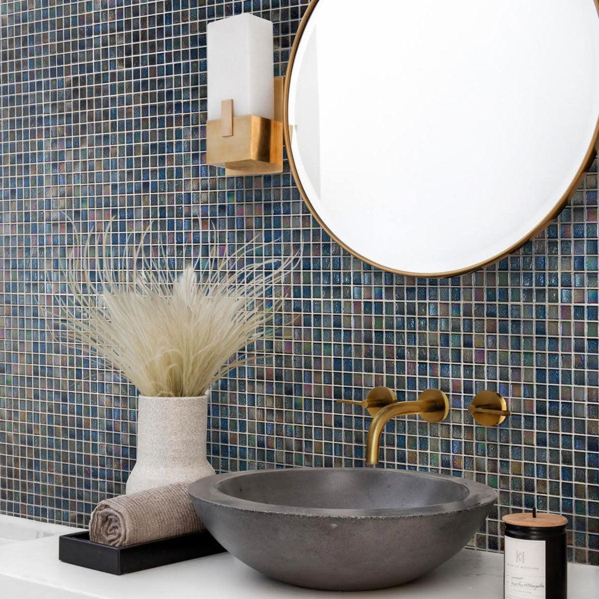 Metallic Deep Blue Foiled Squares Glass Tile adds a luxurious and sophisticated touch