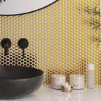 Metallic Gold Buttons Porcelain Penny Round Tile