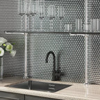 Metallic Silver Buttons Porcelain Penny Round Tile Bar Backsplash