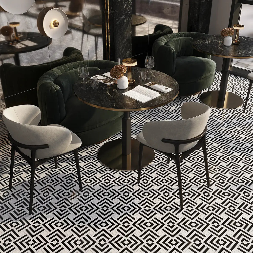 Midnight Black and White Marble Square Weave Mosaic Tile | Tile Club