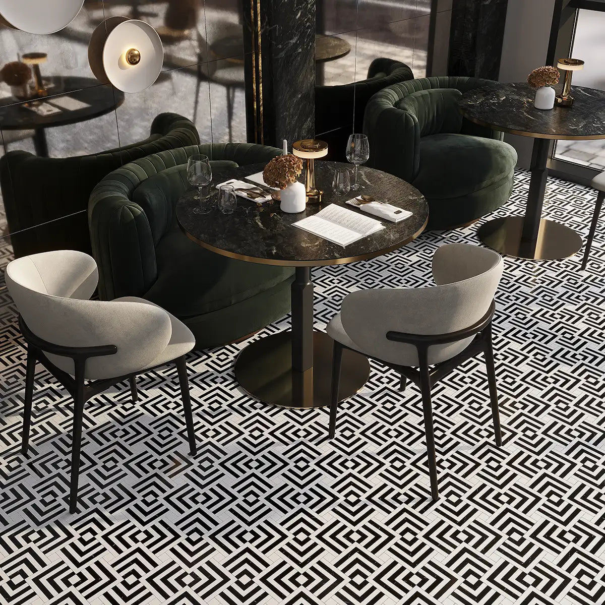 Midnight Black and White Marble Square Weave Mosaic Tile | Tile Club