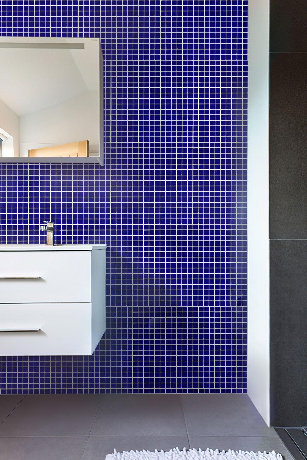 Midnight Blue Squares Glass Pool Tile Bathroom Backsplash