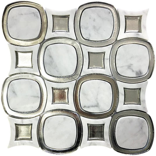 Milan White & Silver Mosaic Tile Sample