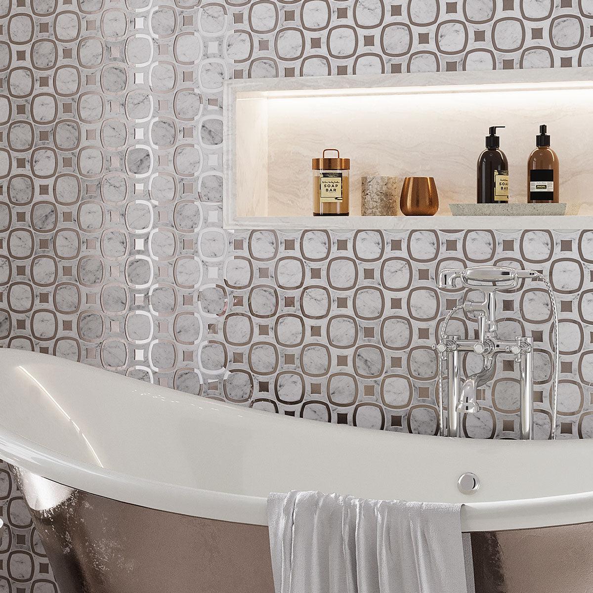 Milan White & Silver Mosaic Bathroom Wall Tile