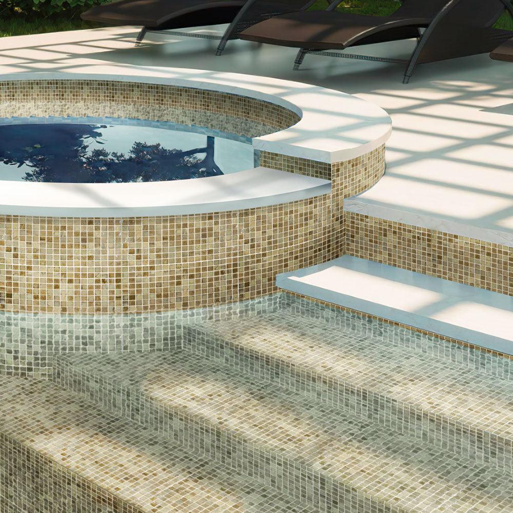 Outdoor Pool lined with Milk Chocolate Mixed Squares Glass Pool Tile