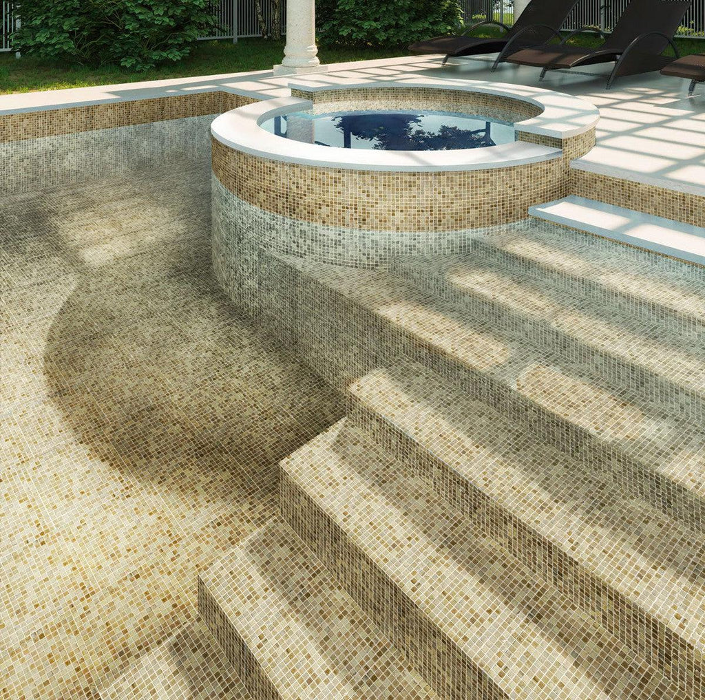 Milk Chocolate Mixed Squares Glass Pool Tile | Tile Club