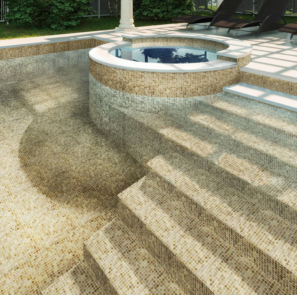 Milk Chocolate Mixed Squares Glass Pool Tile | Tile Club