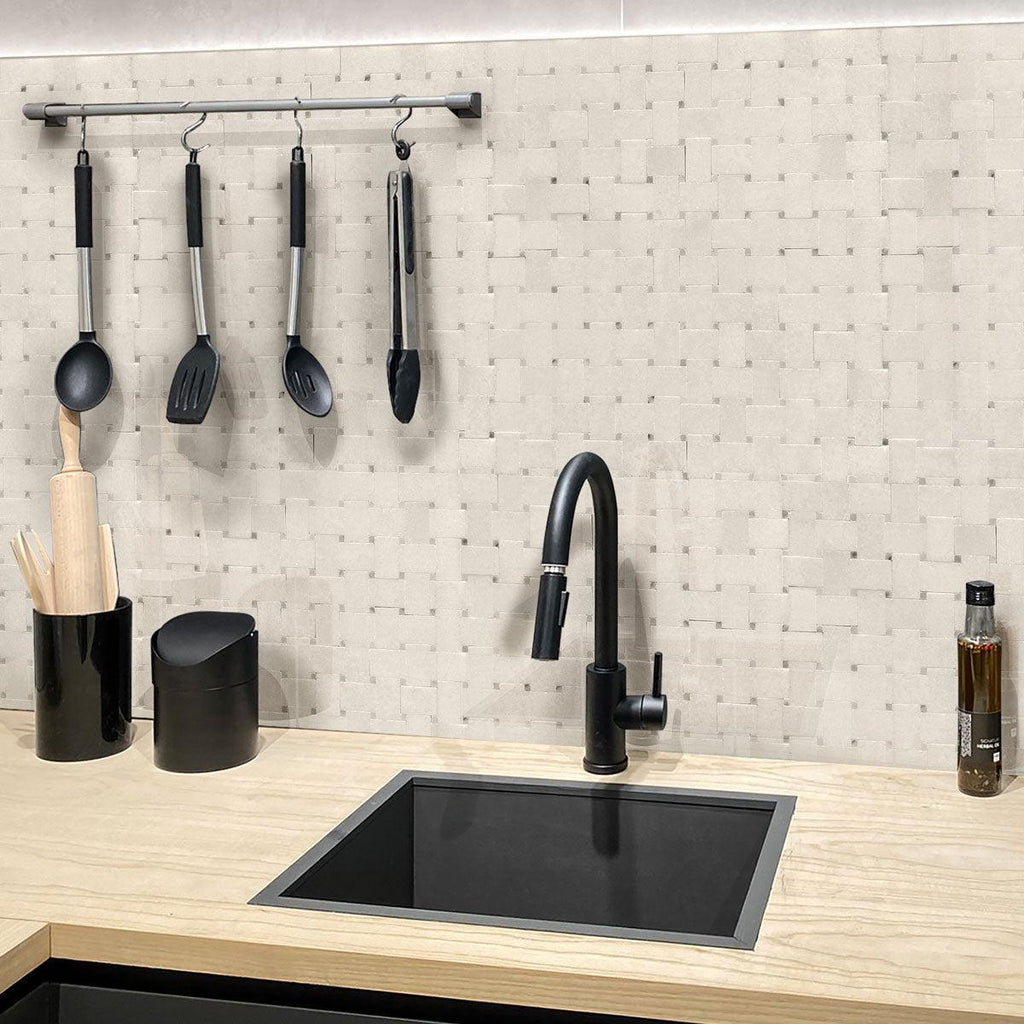 Mini Basket Weave Thassos Marble Mosaic kitchen backsplash