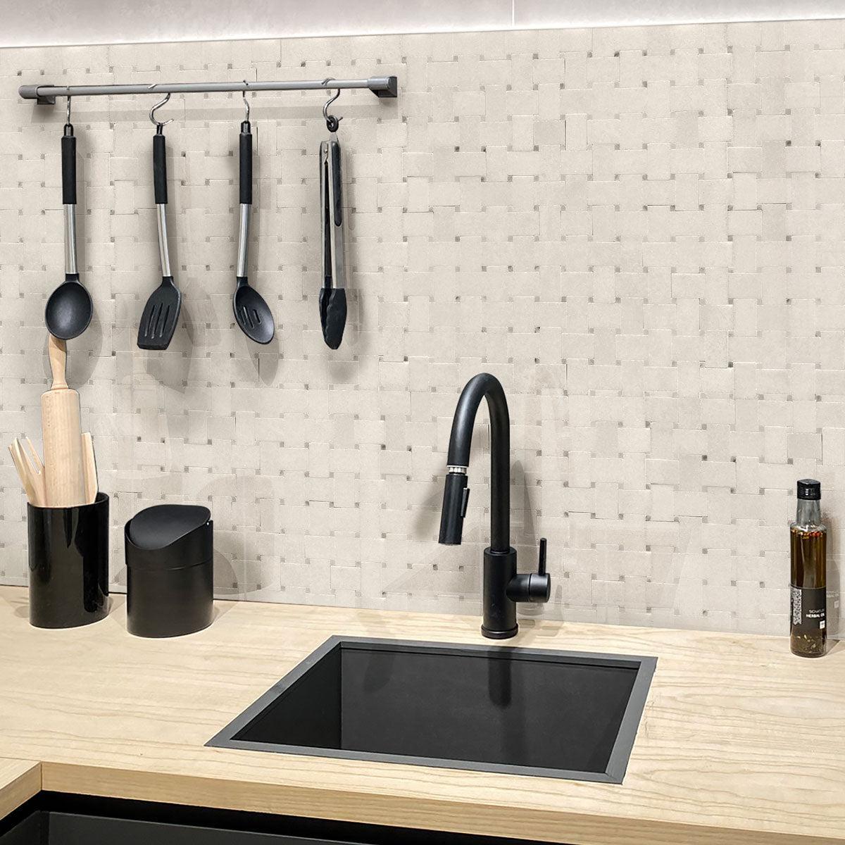 Mini Basket Weave Thassos Marble Mosaic kitchen backsplash