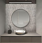 Mini basketweave wooden beige marble tile bathroom sink backsplash