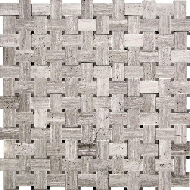 Mini Basket Weave Wooden Beige Marble Mosaic Sample