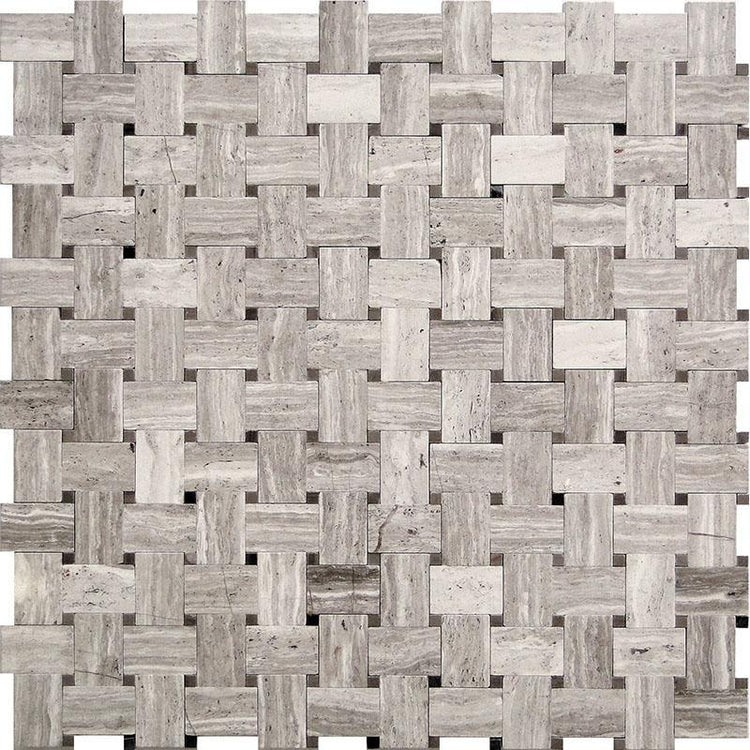 Mini Basket Weave Wooden Beige Marble Mosaic Sample