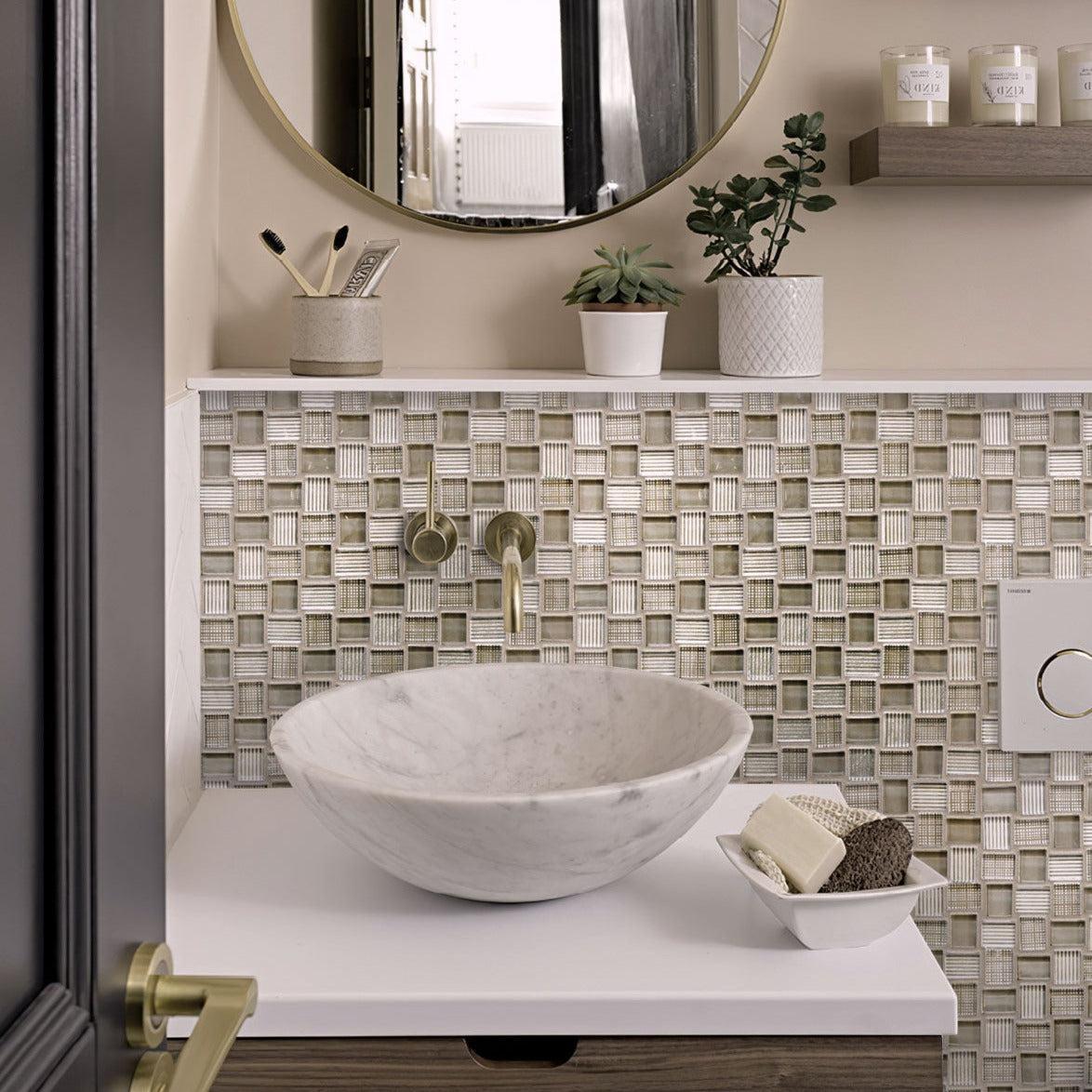 Mini Brick Beige Glass Mosaic Bathroom Wall Tile