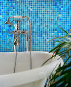 Mixed Blue & Gold Squares Glass Pool Tile Bathroom Backsplash