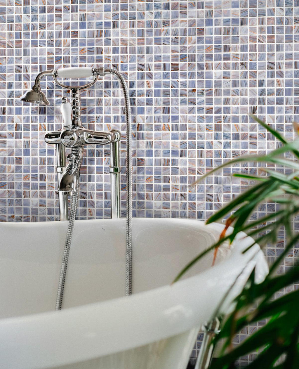 Mixed Cool Tones Glass Squares Pool Tile Bathroom backsplash