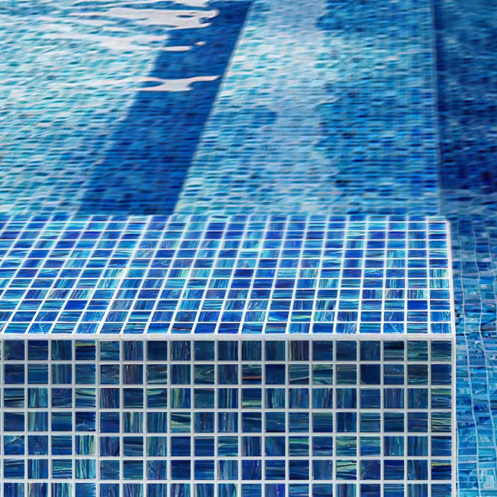 Mixed Denim Squares Glass Pool Tile | Tile Club