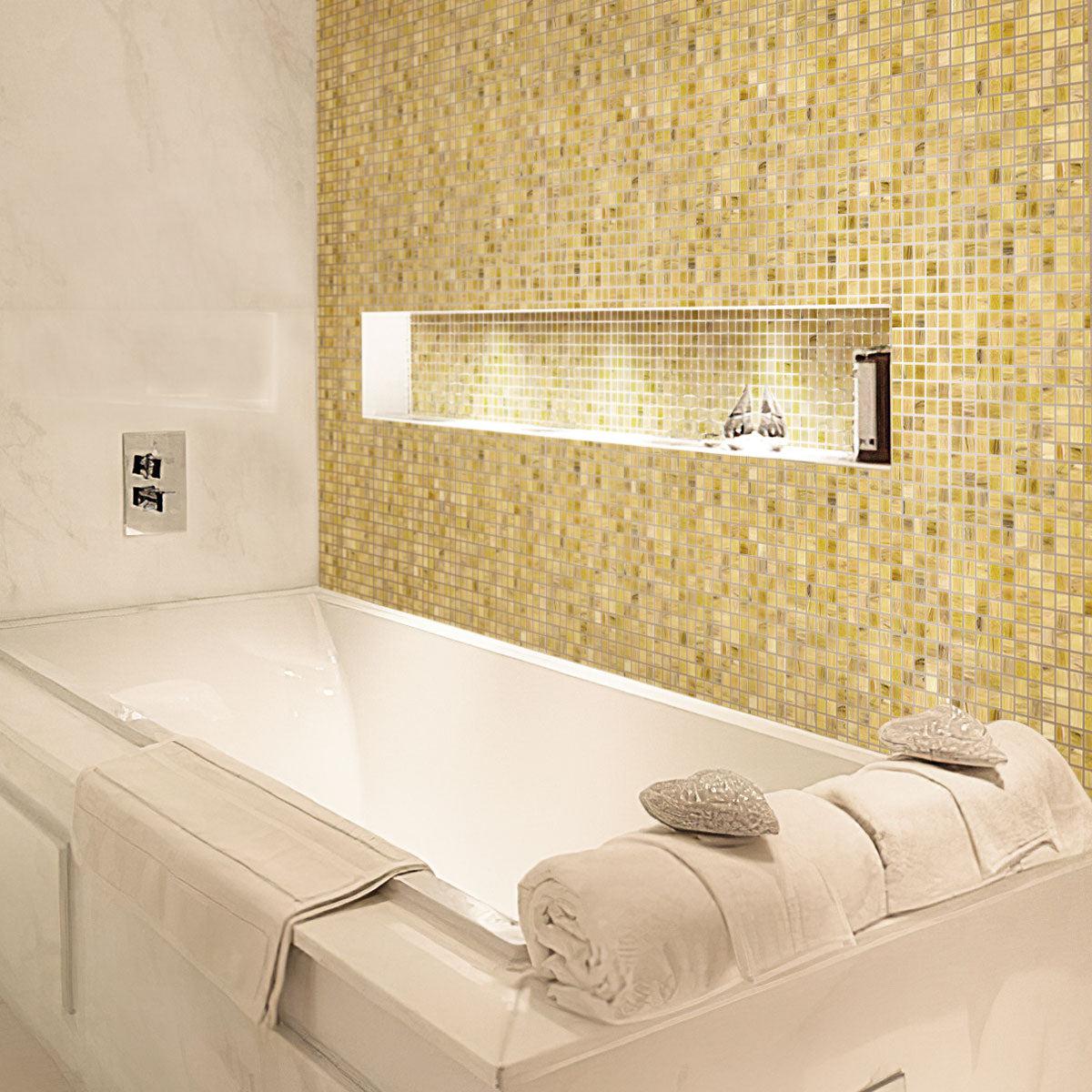 Mixed Lemon Squares Glass Pool Tile Bathroom Wall