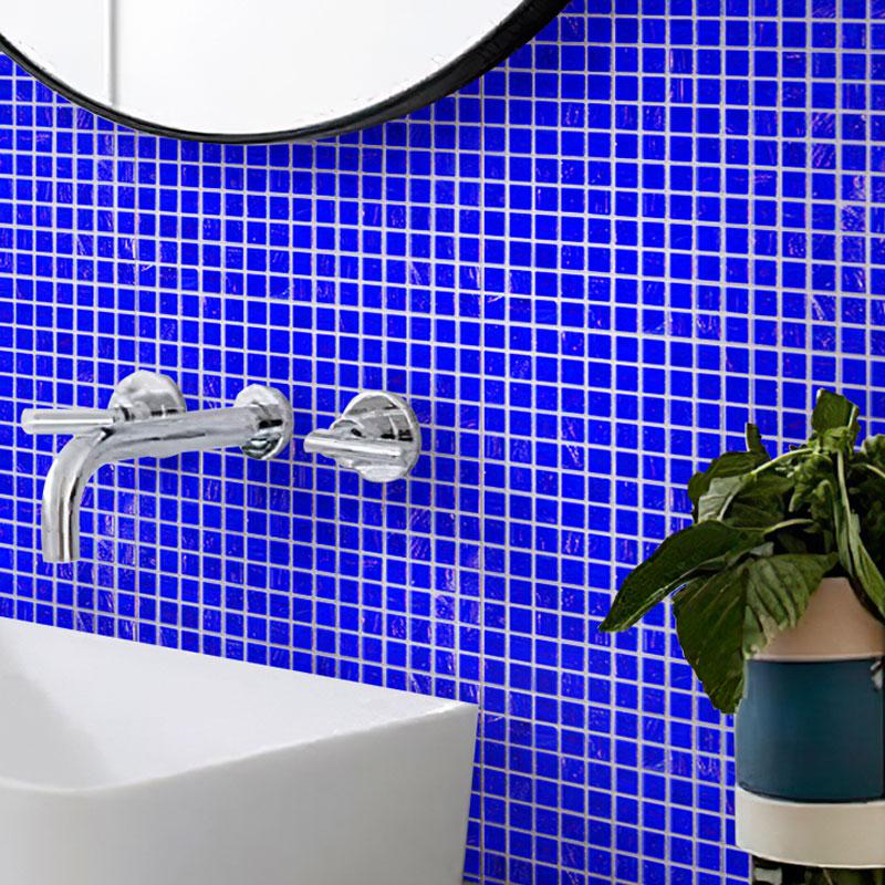 Mixed Navy Blue Squares Glass Pool Tile