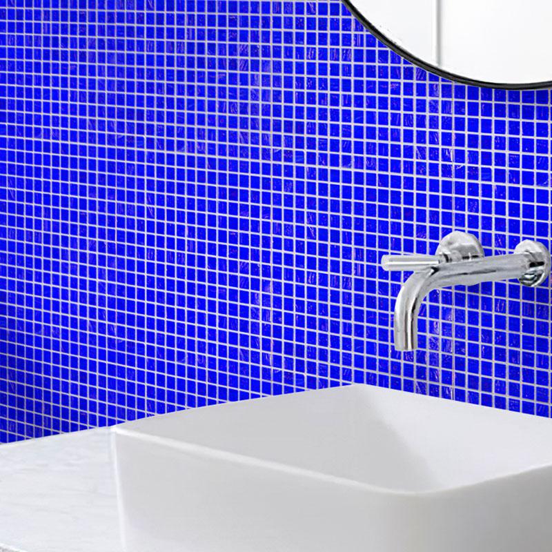 Mixed Navy Blue Squares Glass Pool Tile