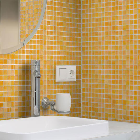 Mixed Tangerine Squares Glass Pool Tile | Tile Club
