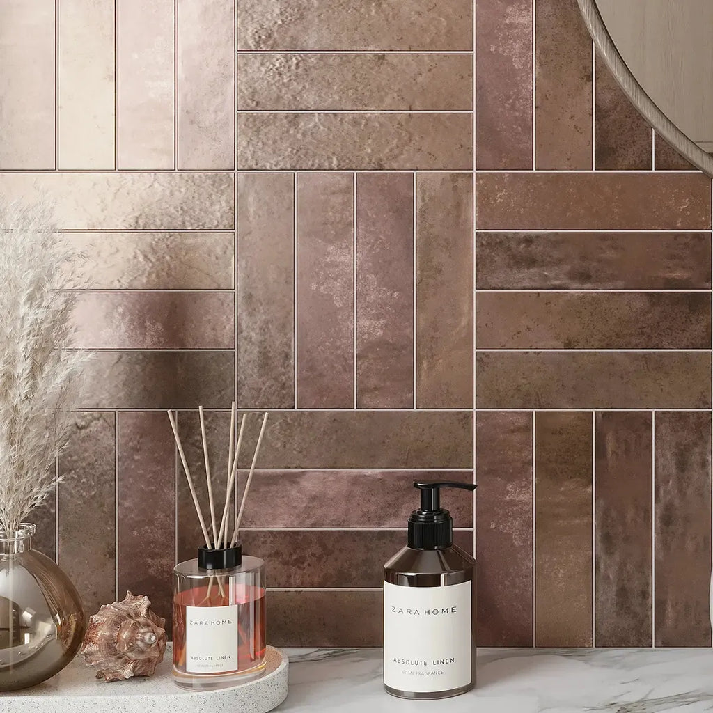 Molten Bronze Brick Ceramic Subway Tile Bathroom Backsplash