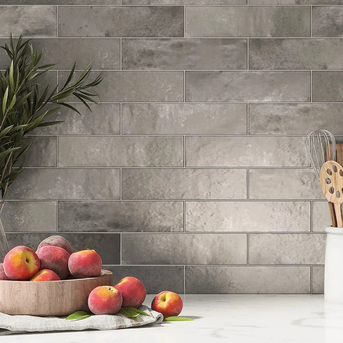 Molten Pewter Brick Ceramic Subway Tile for a Metallic Backsplash