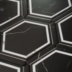 Montura Black and White Marbled Porcelain Hexagon Tile | Tile Club