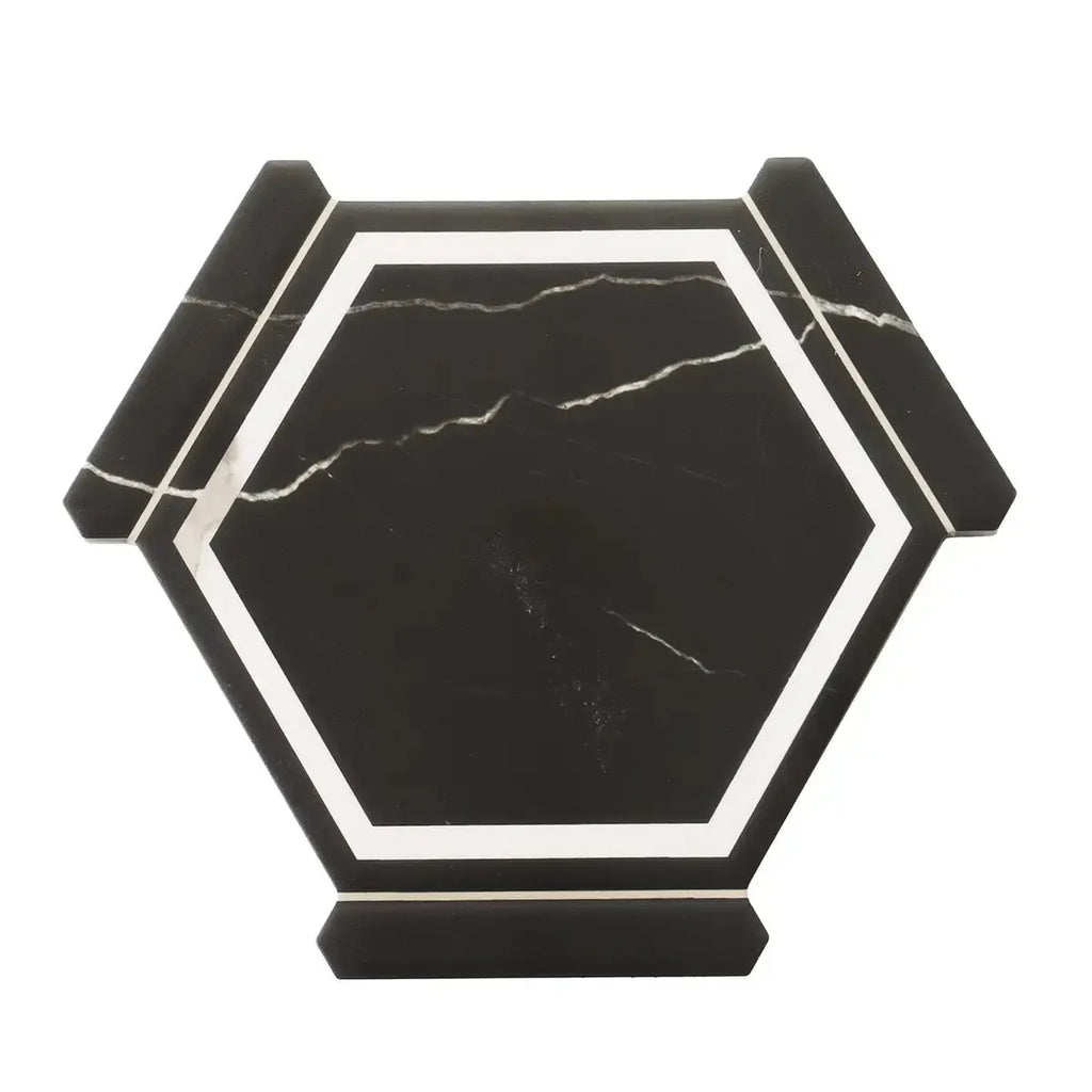 Montura Black and White Marbled Porcelain Hexagon Tile | Tile Club