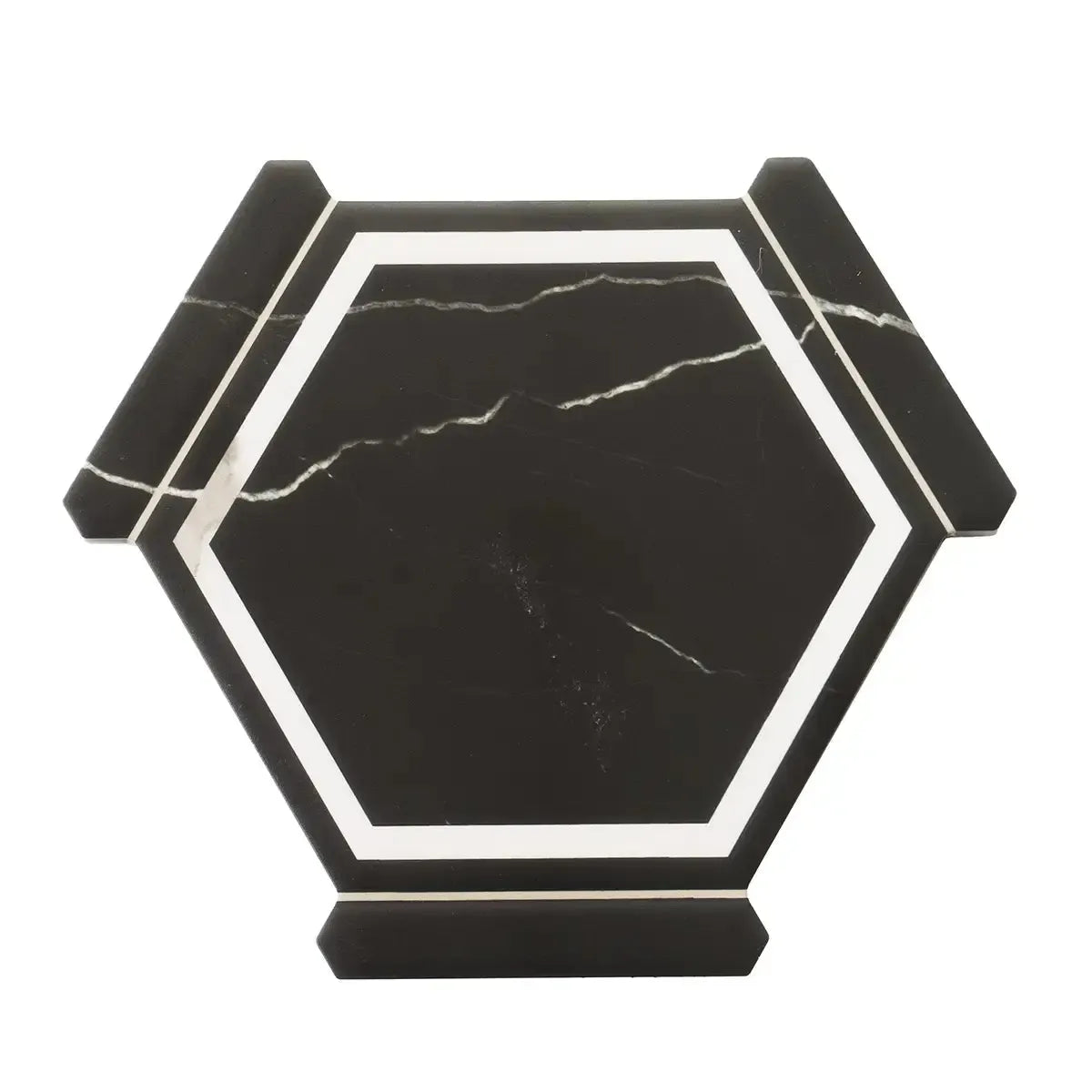 Montura Black and White Marbled Porcelain Hexagon Tile | Tile Club