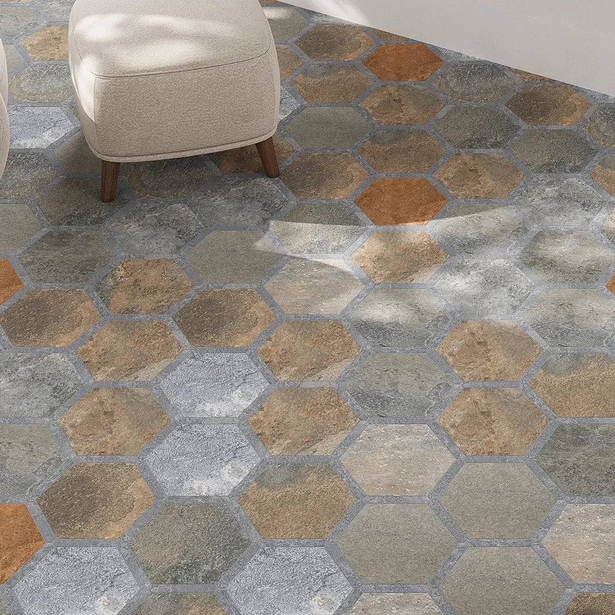 Montura Bronze Slate Porcelain Hexagon Tile Floor