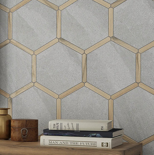 Montura Concrete Porcelain Hexagon Tile Entryway Accent Wall