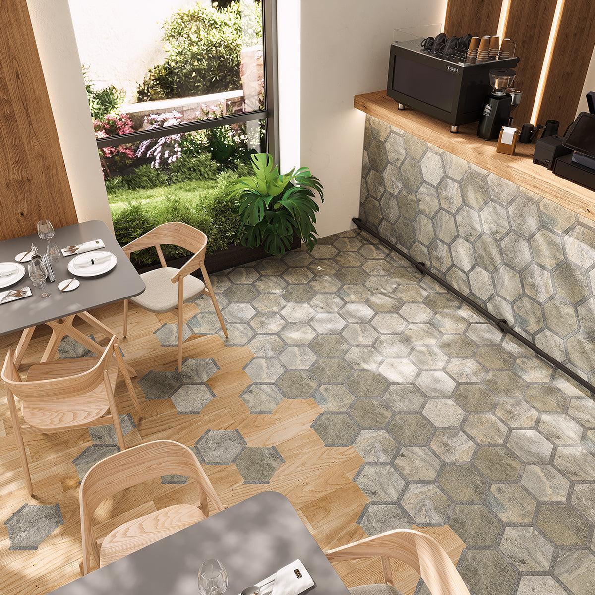 Montura Gray Granite Porcelain Hexagon Tile | Tile Club