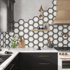 Montura White and Black Marbled Porcelain Hexagon Tile | Tile Club