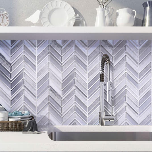 Moongrey Chevron Glass Mosaic Tile | Tile Club