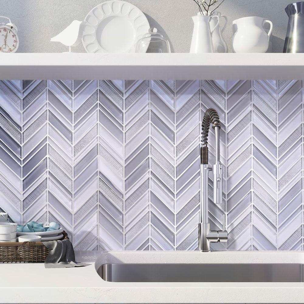 Moongrey Chevron Glass Mosaic Tile | Tile Club