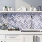 White kitchen with Moongrey Chevron Glass Mosaic Tile backsplash