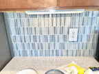 Client Backsplash Installation of Moongrey Triangle Glass Mosaic Tile